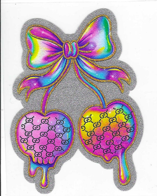 G Rainbow Cherrie & Bow Glitter Decal
