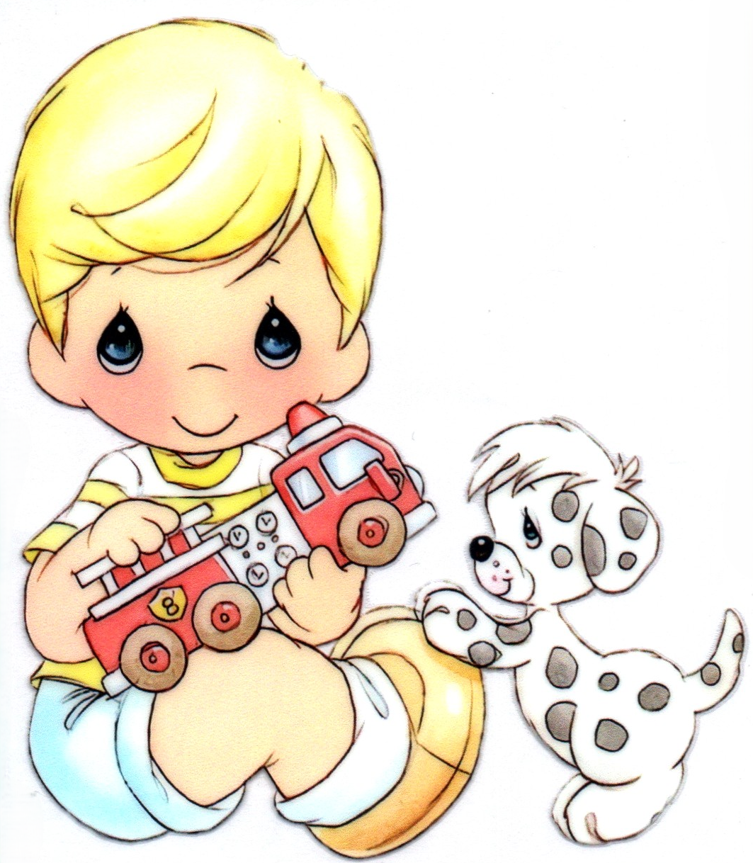 Boy w/fire truck & dog Precious Moments 2 Single Decal
