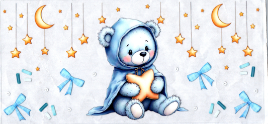 16oz Baby blue bear with blanket and moons kids