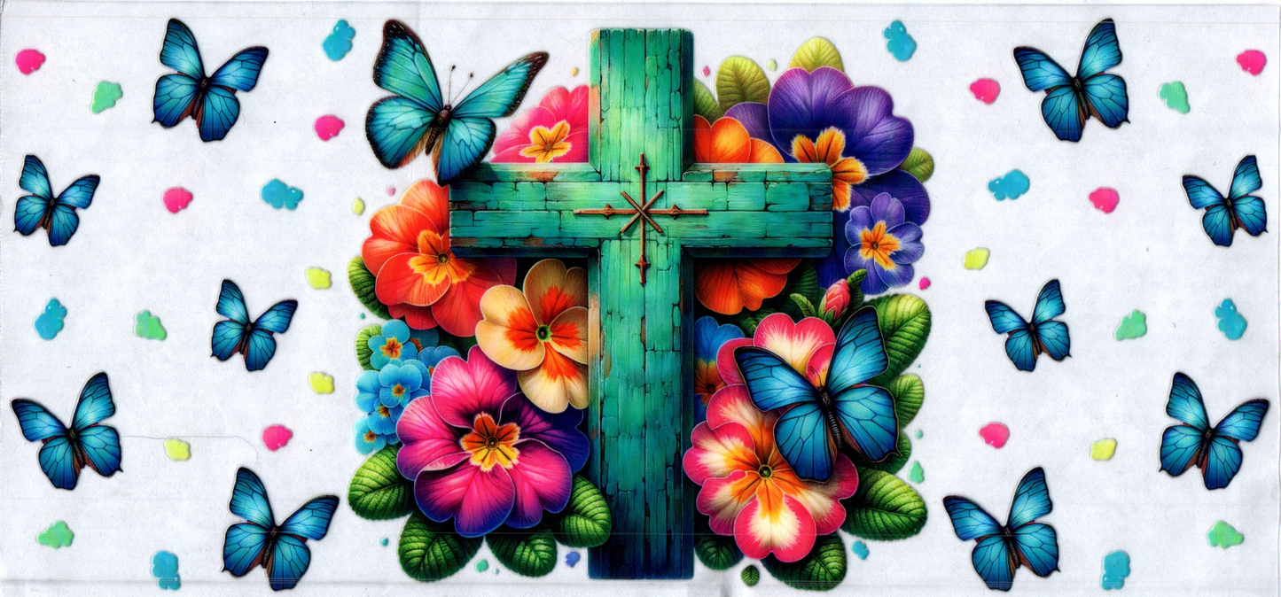 16oz Green Cross w/Flowers Faith 22