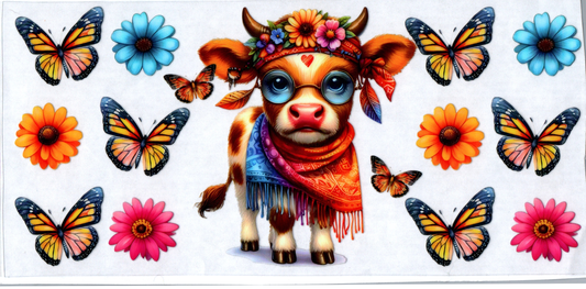 16 oz Hippie cow with butterflies 22