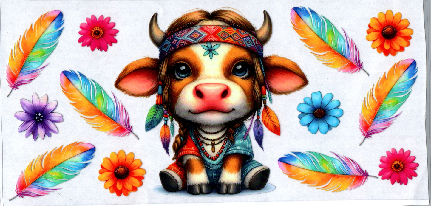 16 oz Hippie cow with rainbow feathers 23