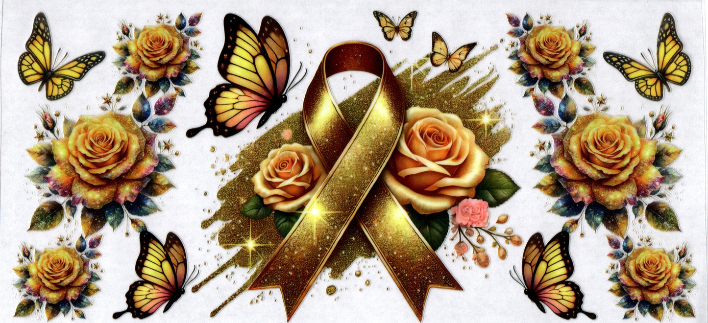16 oz gold ribbon w/ flowers 23