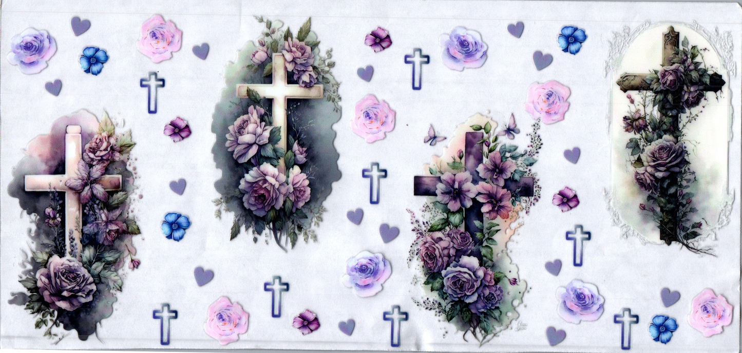 16oz Crosses W/Purple Roses Faith 24