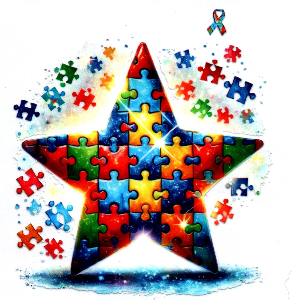 Star 2 filled with puzzle pieces Autism Single Decal 24