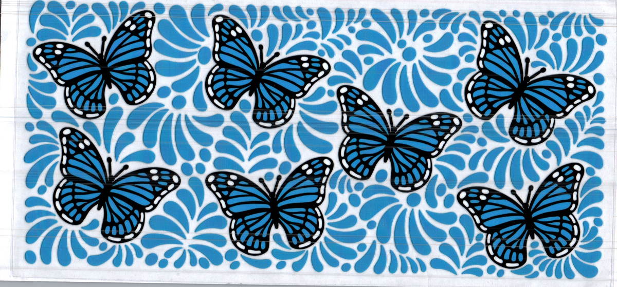 16 oz blue with black butterflies assorted 245