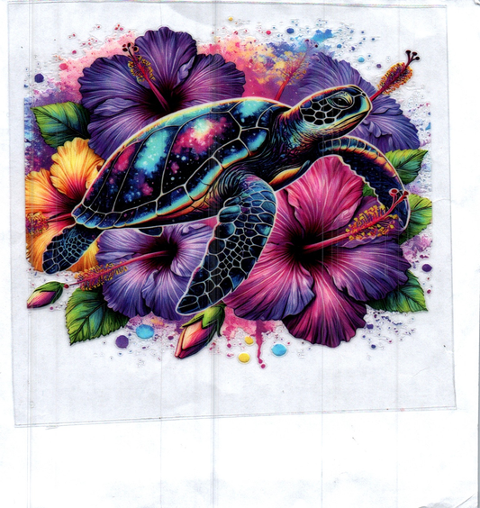 Sea Turtle on Flowers Decal
