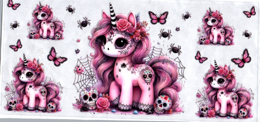 16oz Pink unicorn with skulls kids
