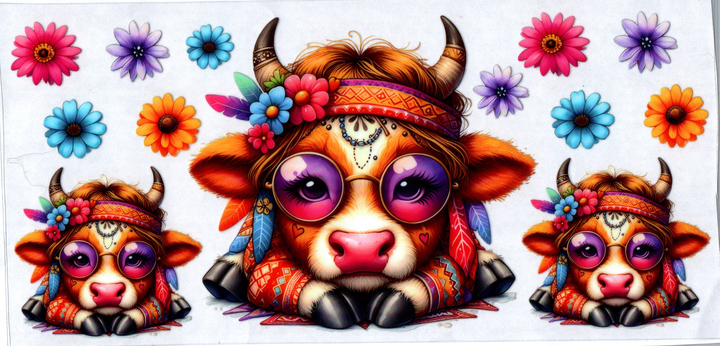 16 oz Hippie cows with flowers 25