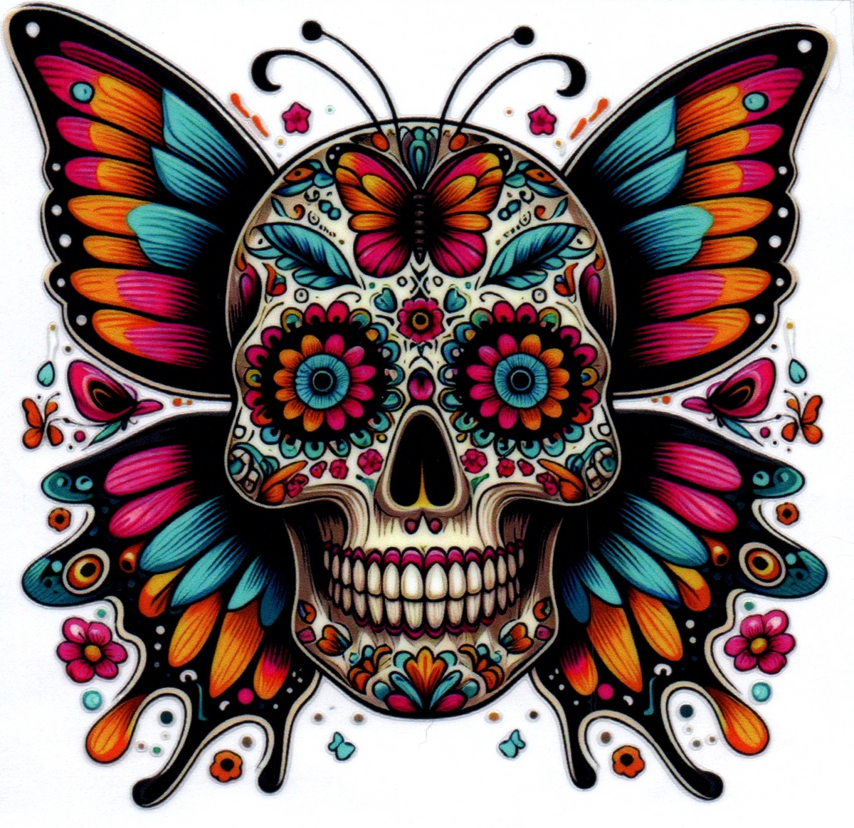 Day of the dead skull w/butterfly wings 2 Single Decal 25
