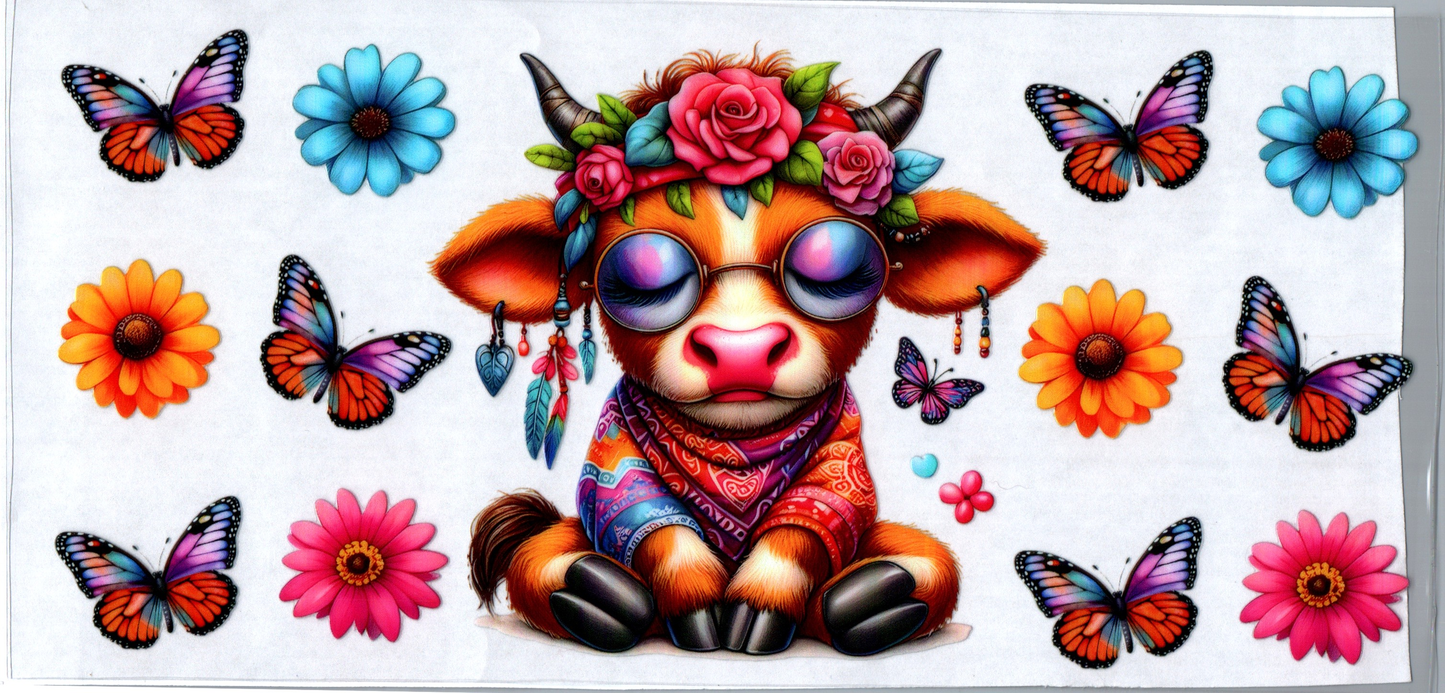 16 oz Hippie cow with butterflies & flowers 26
