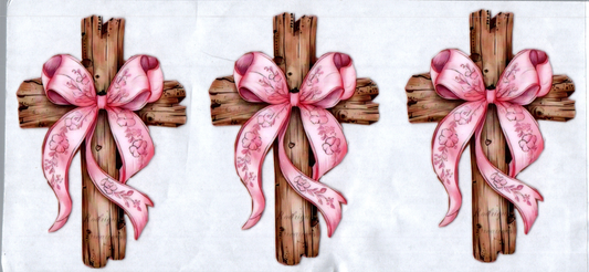 16oz Wood Cross w/Pink Bow 26-2