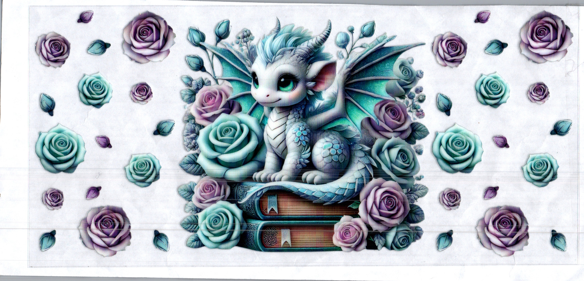 16 oz white teal dragon on books misc 267