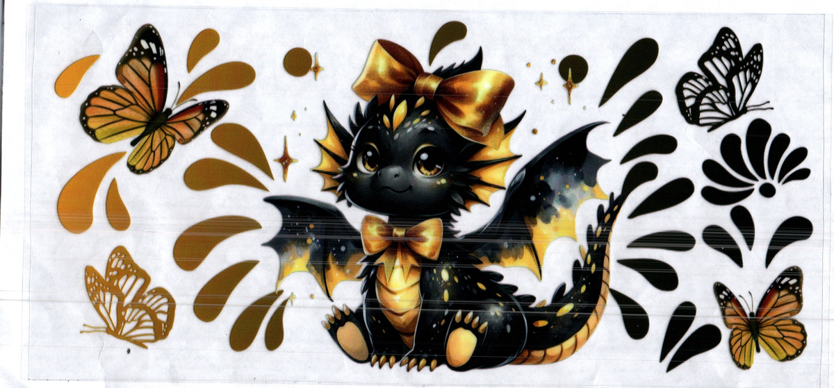16 oz  black gold dragon butterflies misc 274