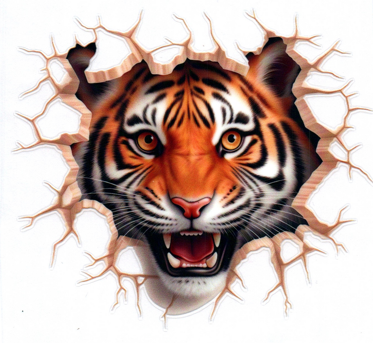 Tiger Head breaking through the wall Single Decal 27