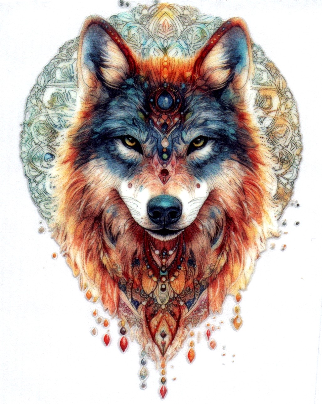 Wolf w/tribal design Single Decal 2