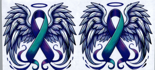 16 oz Angel wings Blue/Green Ribbon