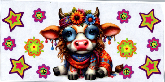 16 oz Hippie cow with stars & flowers 29