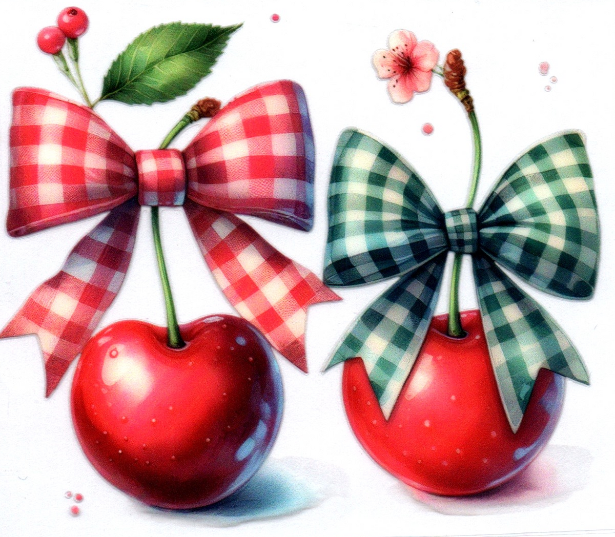 Cherries w/Plaid Bow Single Decal 29