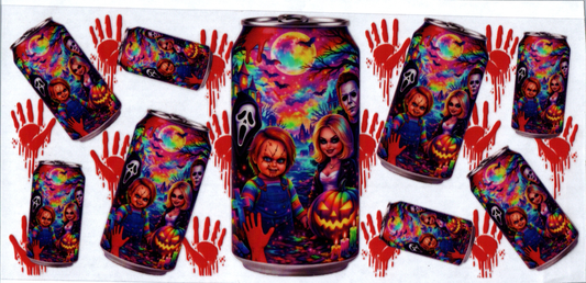 16 oz Chucky, Tiffany, Mike, Ghost Face on Can Horror 3