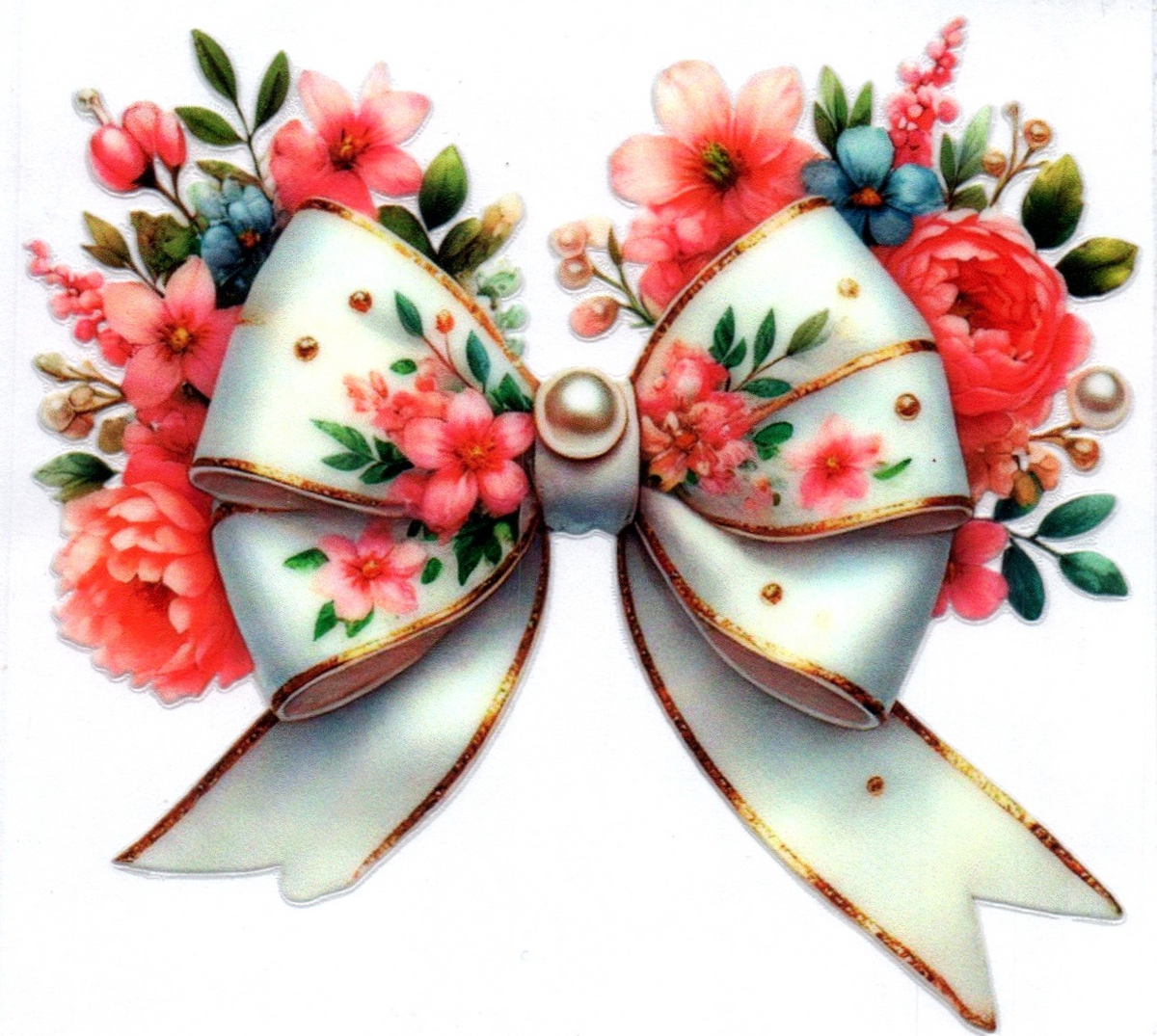 White Bow w/pink flowers Single Decal 3