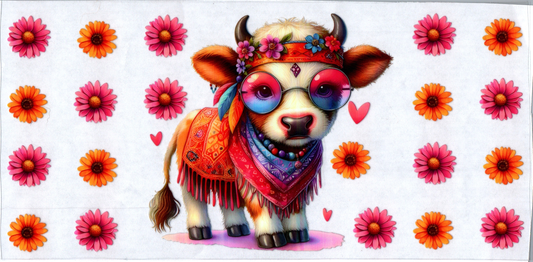16 oz Hippie cow with flowers 30