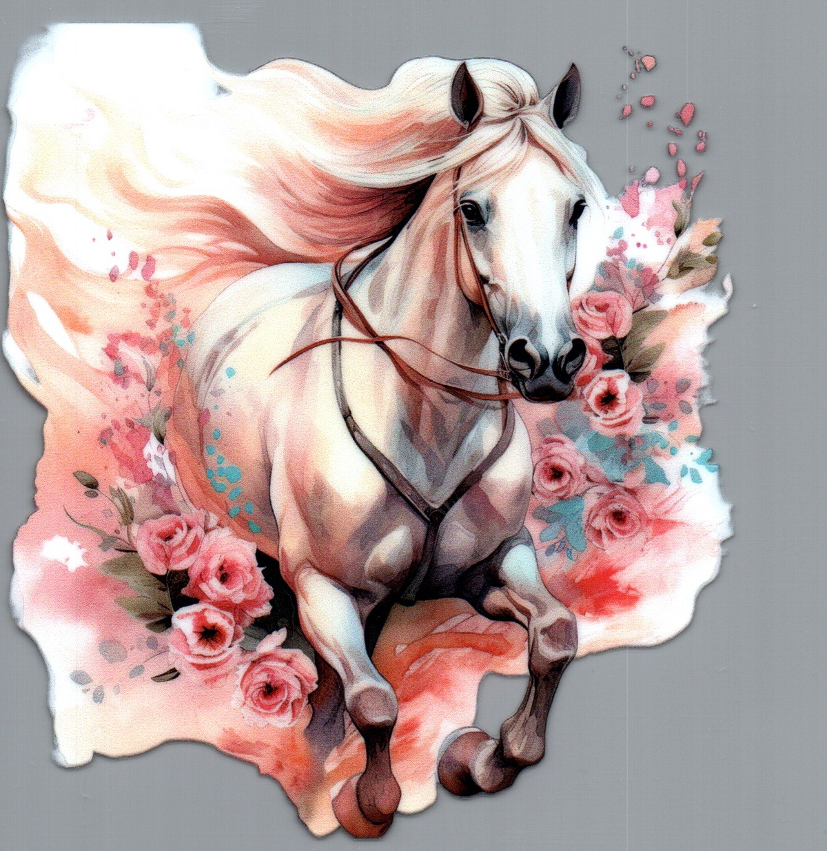 Tan horse w/pink flowers Single Decal 30