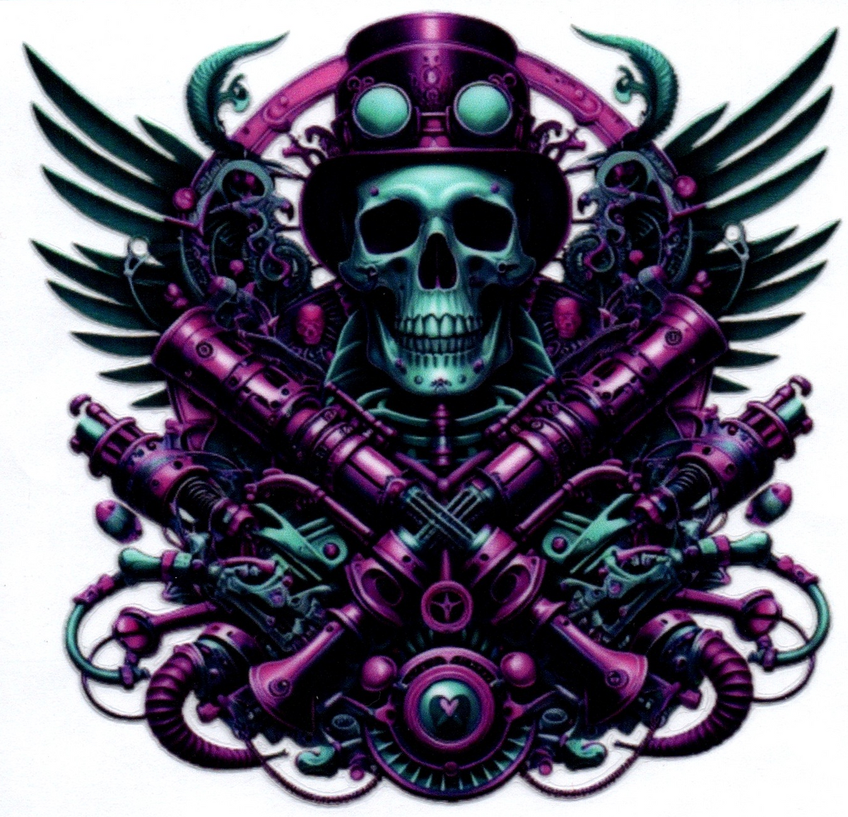 Steam Punk Skull w/guns Single Decal 30