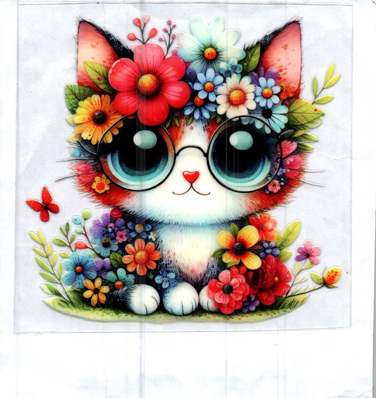 Cat w/Flowers Animal Decal