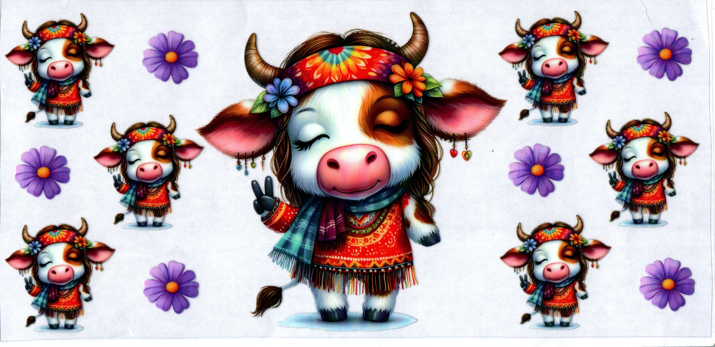 16 oz Hippie cow w/purple flowers 32