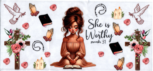 16oz Praying Girl She is Worthy Faith 32