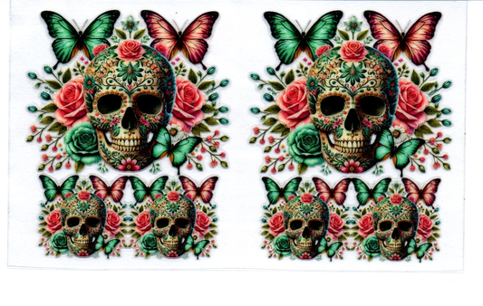 Sugar Skull w/butterflies Spray Bottle Wrap 32