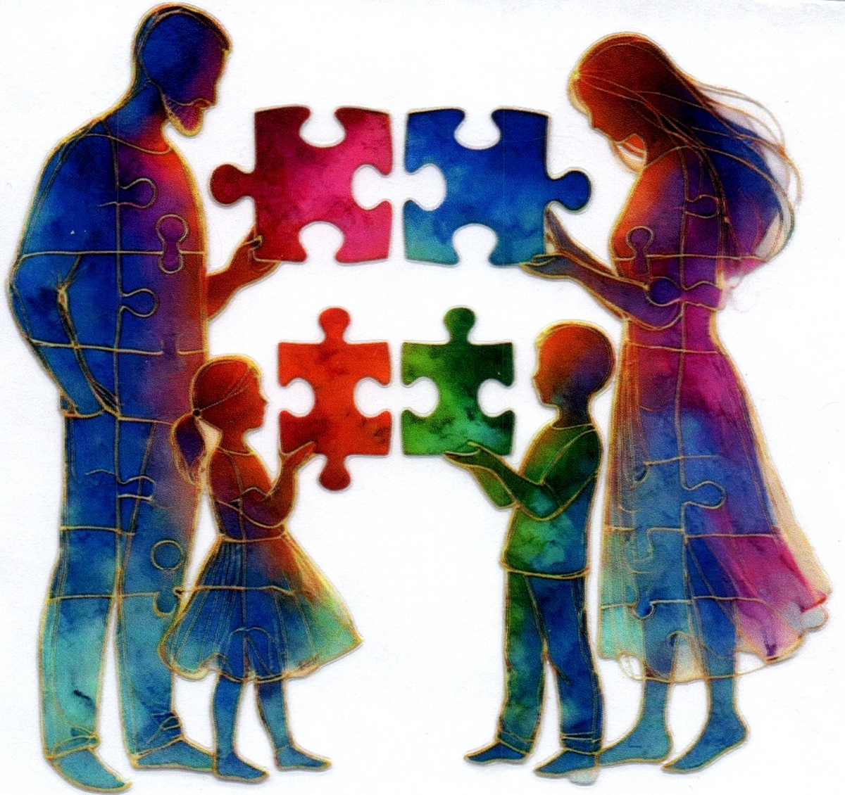 family made out of puzzle pieces Autism Single Decal 32