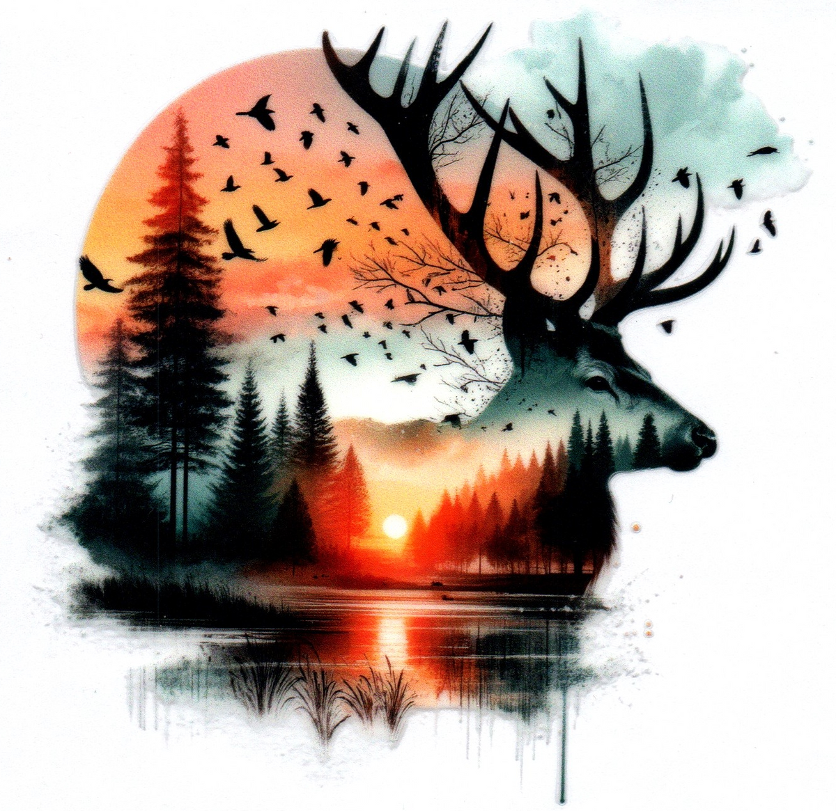 Double Exposed Deer in woods Single Decal 34