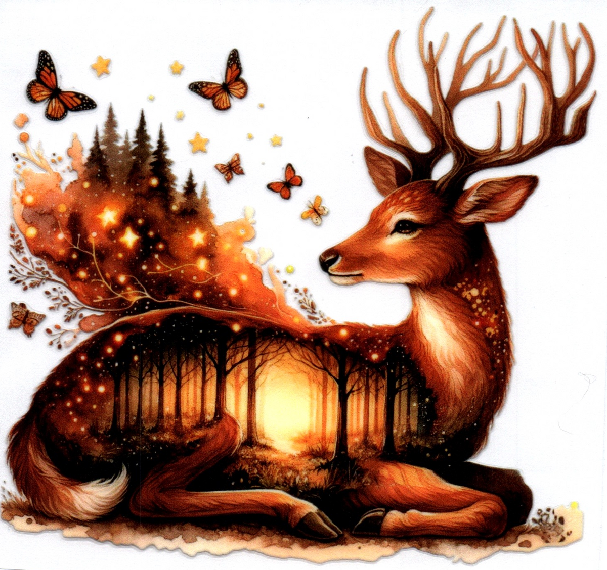 Double Exposed Deer w/woods Single Decal 36
