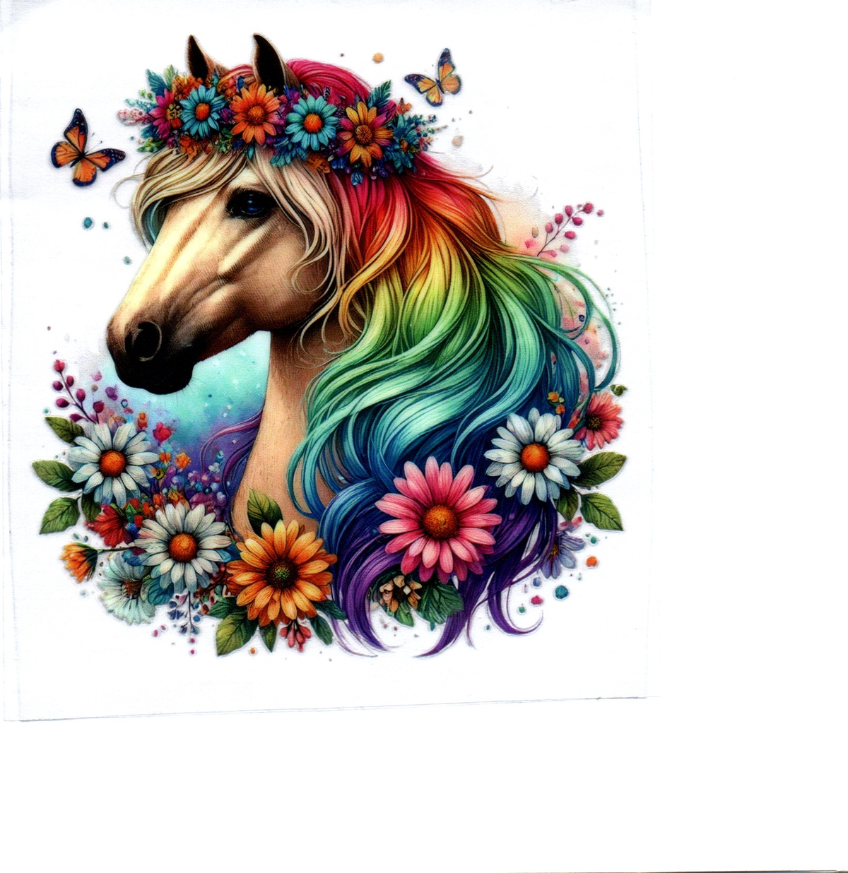 Horse with rainbow hair and flower headband Single Decal 36