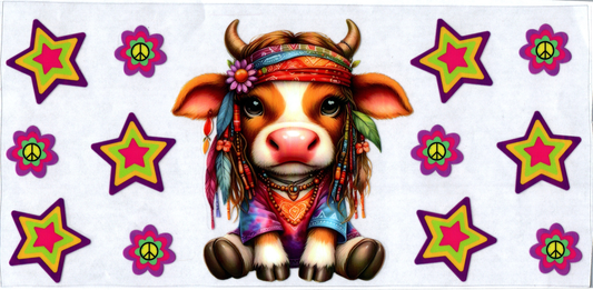 16 oz Hippie cow with horns stars and flowers 38