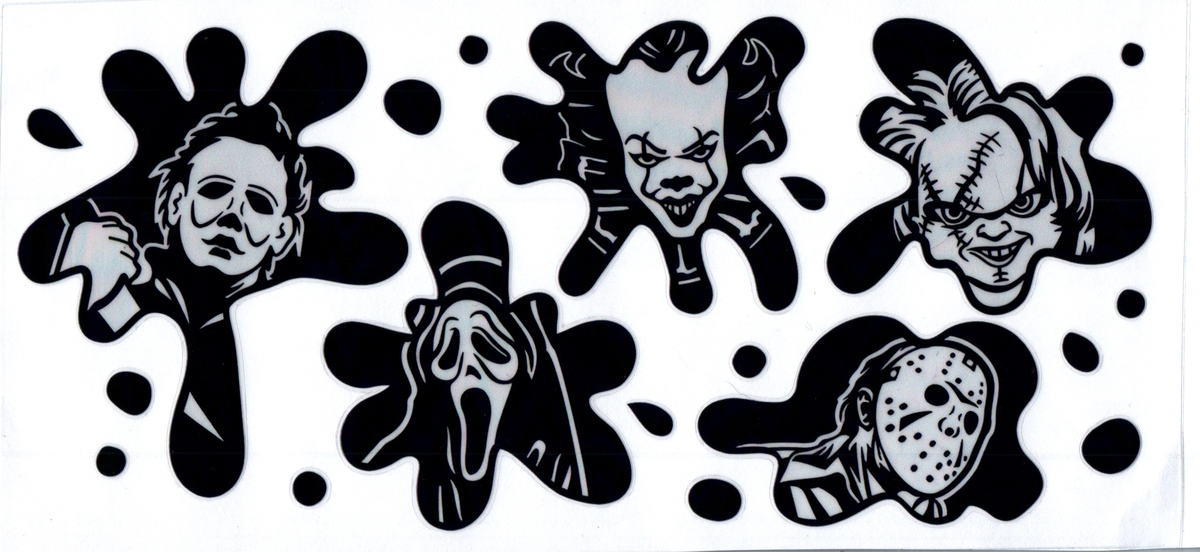 Black Ink Splashes with horror guys faces Horror 38