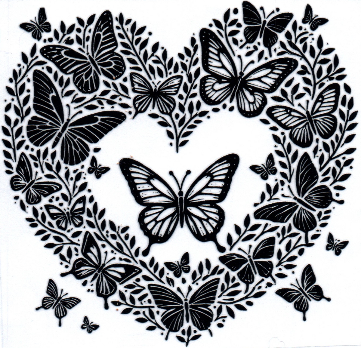 Black outline Heart with Butterflies 3 Single Decal