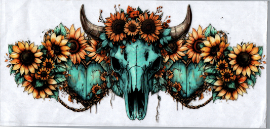 16oz Sunflower Cow Skull Flowers 4