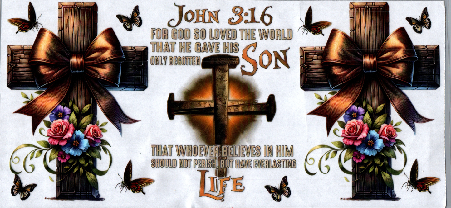 16oz John 3:16 Cross w/flowers Faith 40