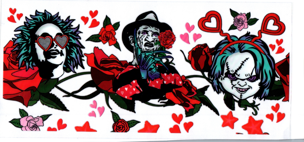 Red roses w/ Beetlejuice, Freddy, Chucky Horror 40