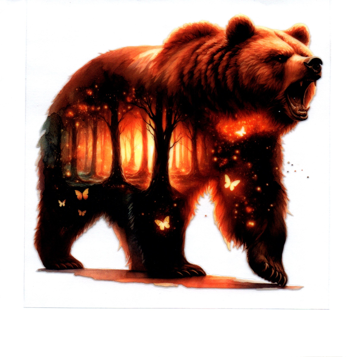 Double exposed grizzly bear walking Single Decal 41