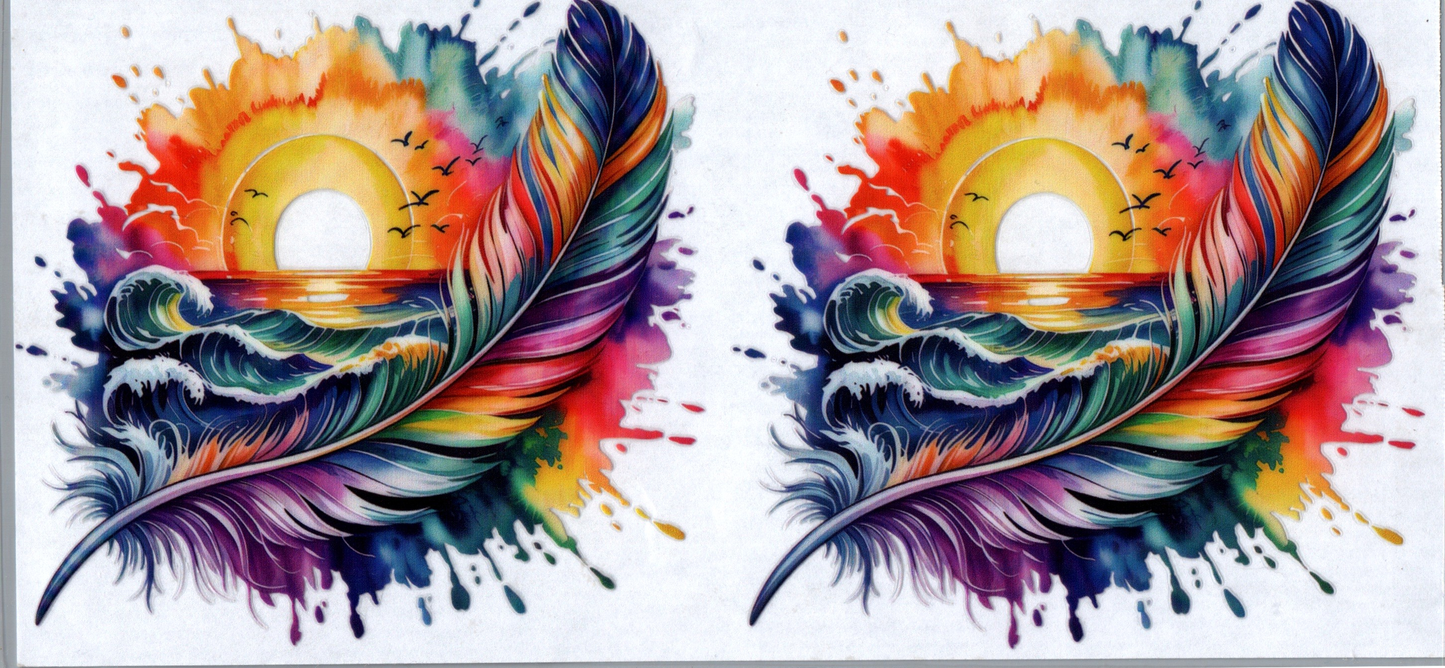 16 oz Rainbow Feather in Sunset 2 Decals