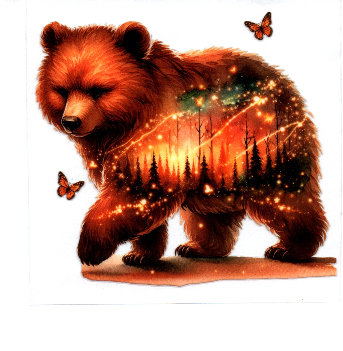 Double exposed grizzly cub walking Single Decal 42