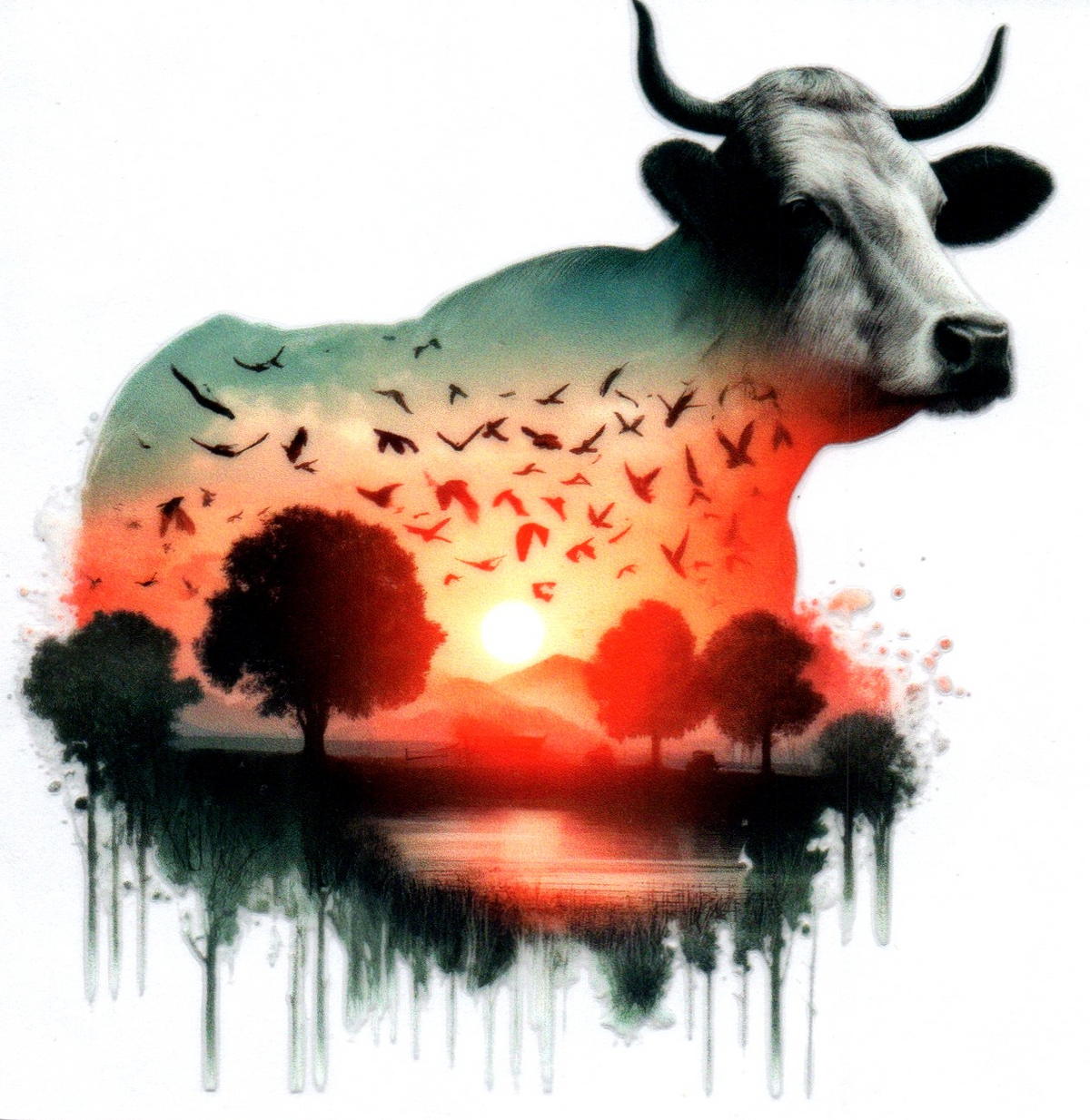 Double exposed cow w/pond Single Decal 42