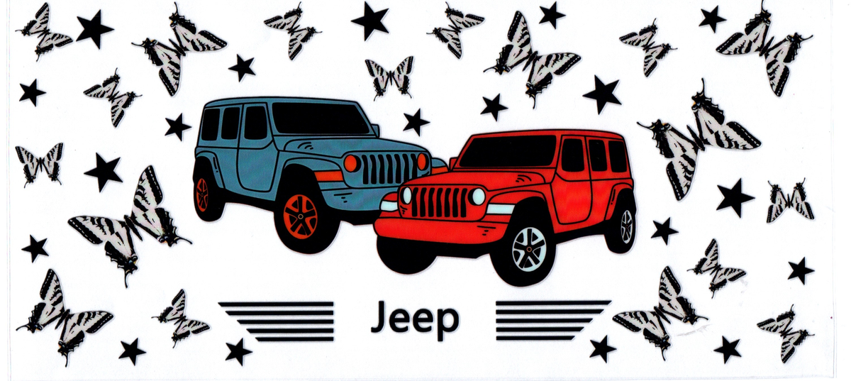 Jeep 4- red & blue w/butterflies- 16oz wrap
