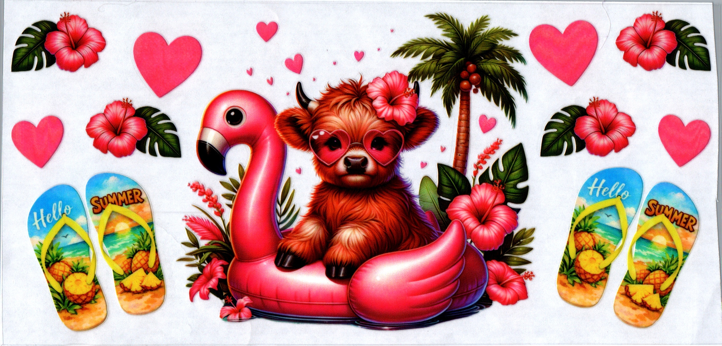 16 oz Pink flamingo floaty with cow & flip flops 45
