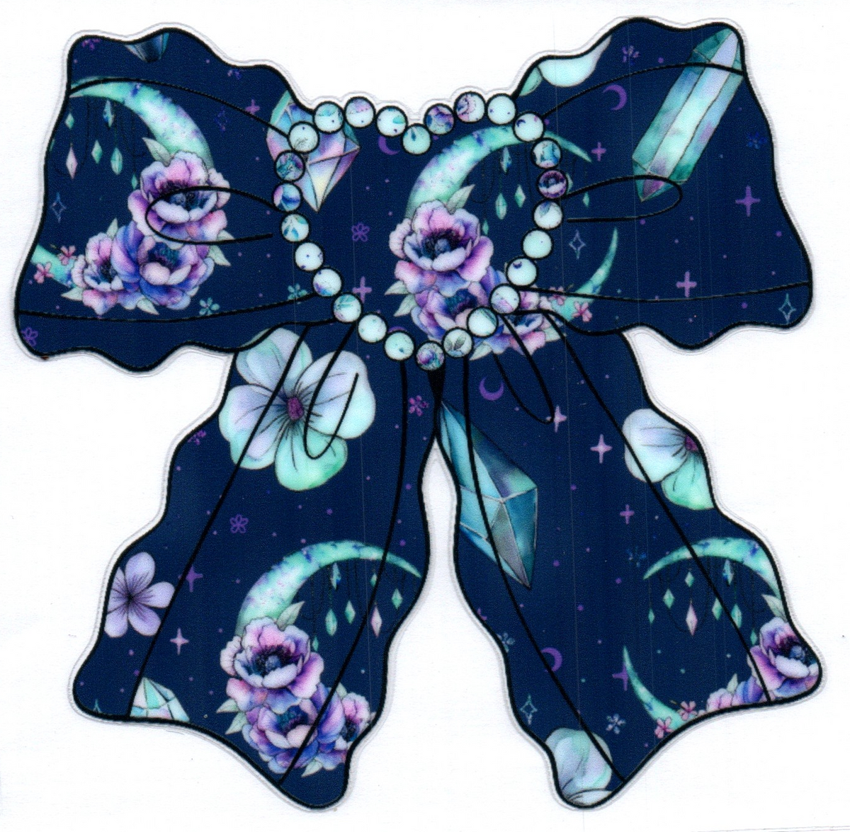 Dark Blue Bow w/moons and flowers Single Decal 4