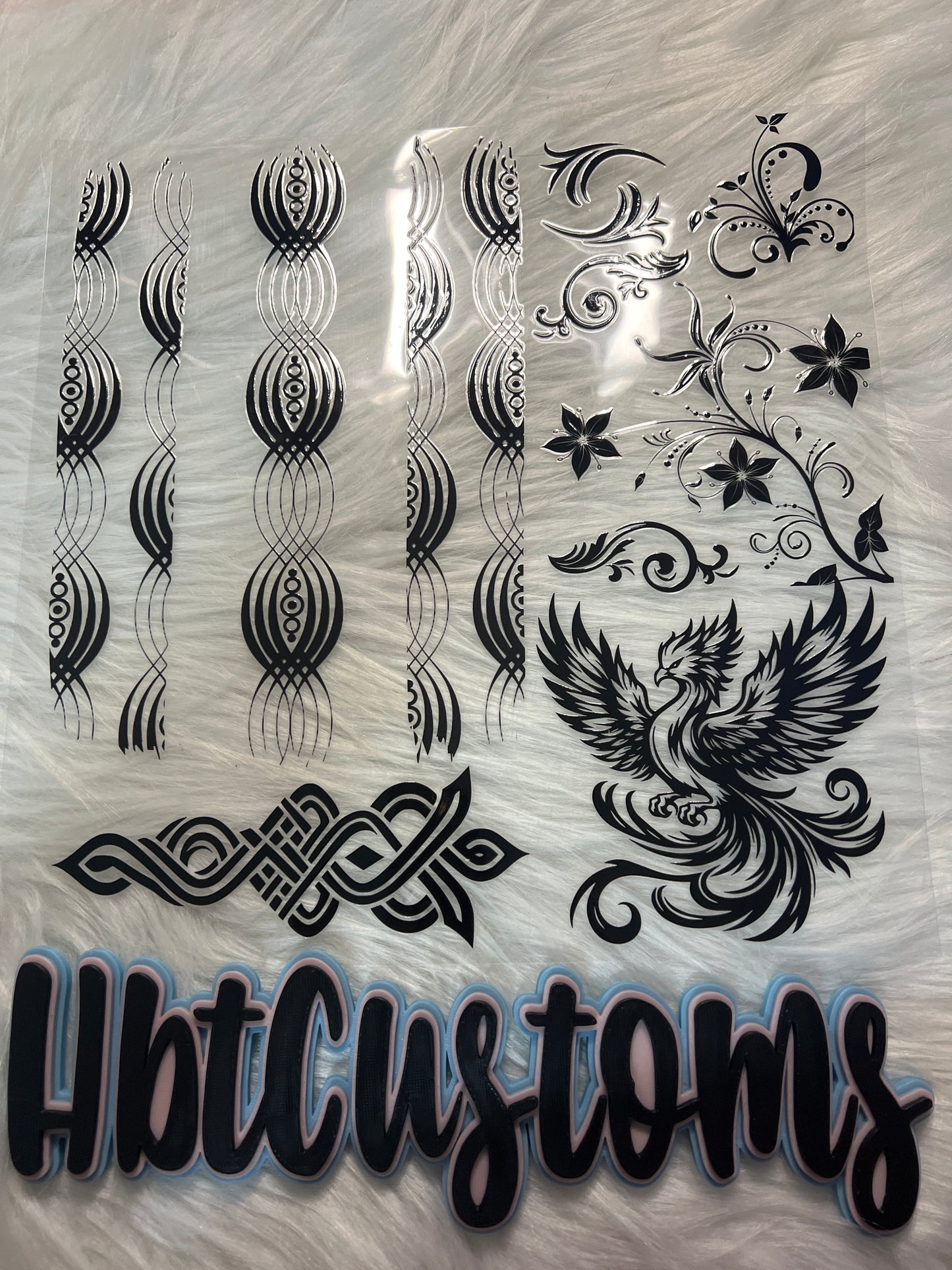 Black Phoenix and Scroll Lines Element